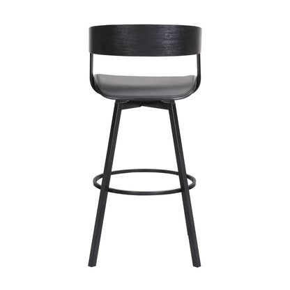 27" Gray And Black Faux Leather And Fabric And Metal Counter Height Swivel Bar Chair