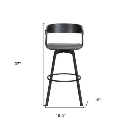27" Gray And Black Faux Leather And Fabric And Metal Counter Height Swivel Bar Chair