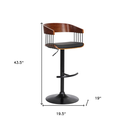 Black Faux Leather And Fabric And Metal Adjustable Height Swivel Bar Chair
