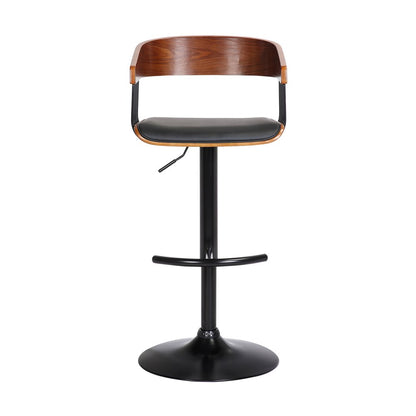 Black Faux Leather And Fabric And Metal Adjustable Height Swivel Bar Chair