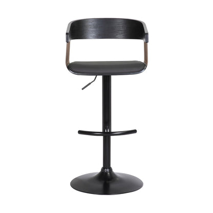 Black Faux Leather And Fabric And Metal Adjustable Height Swivel Bar Chair