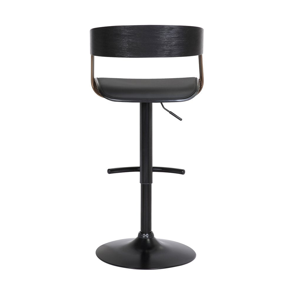 Black Faux Leather And Fabric And Metal Adjustable Height Swivel Bar Chair