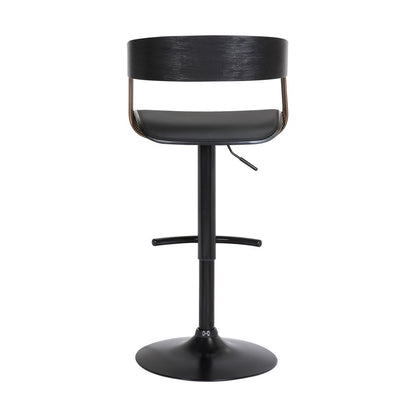 Black Faux Leather And Fabric And Metal Adjustable Height Swivel Bar Chair