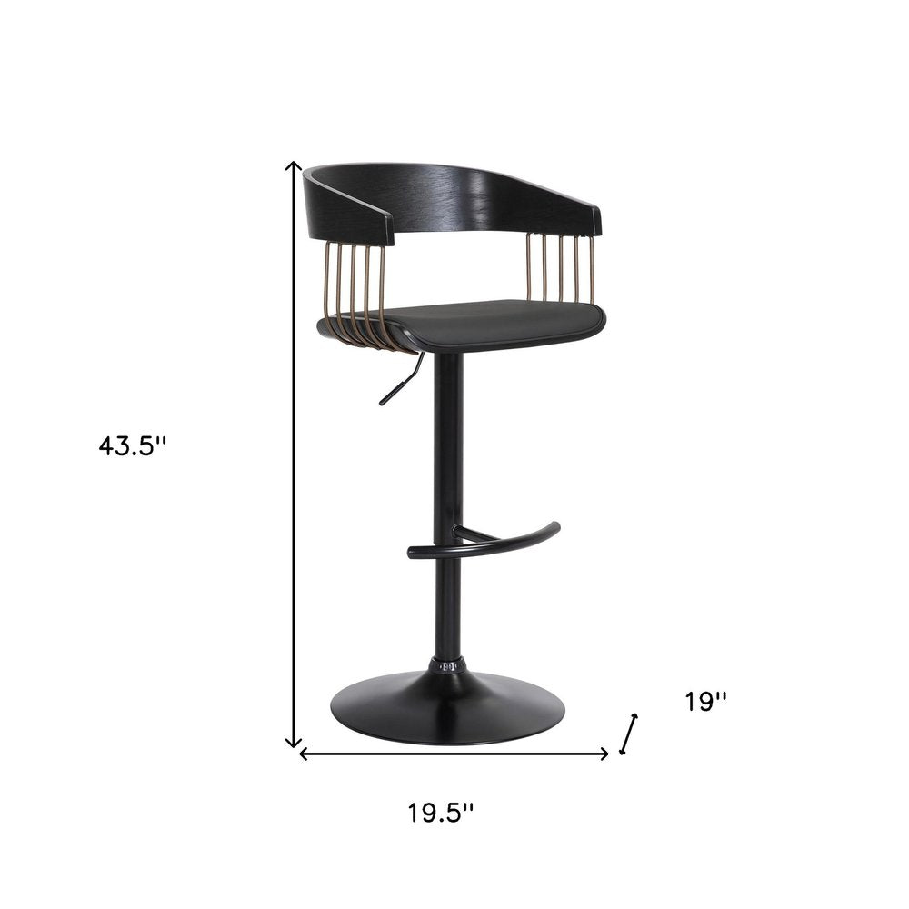 Black Faux Leather And Fabric And Metal Adjustable Height Swivel Bar Chair