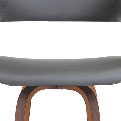 26" Gray And Brown Faux Leather And Fabric And Wood Counter Height Swivel Bar Chair