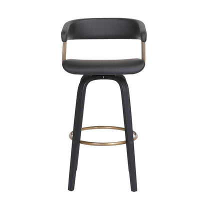 31" Black Faux Leather And Fabric And Wood Bar Height Swivel Bar Chair