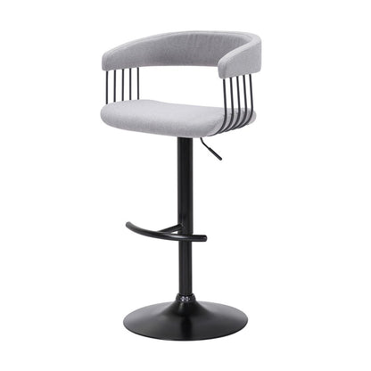 Light Gray And Black Fabric And Metal Adjustable Height Swivel Bar Chair