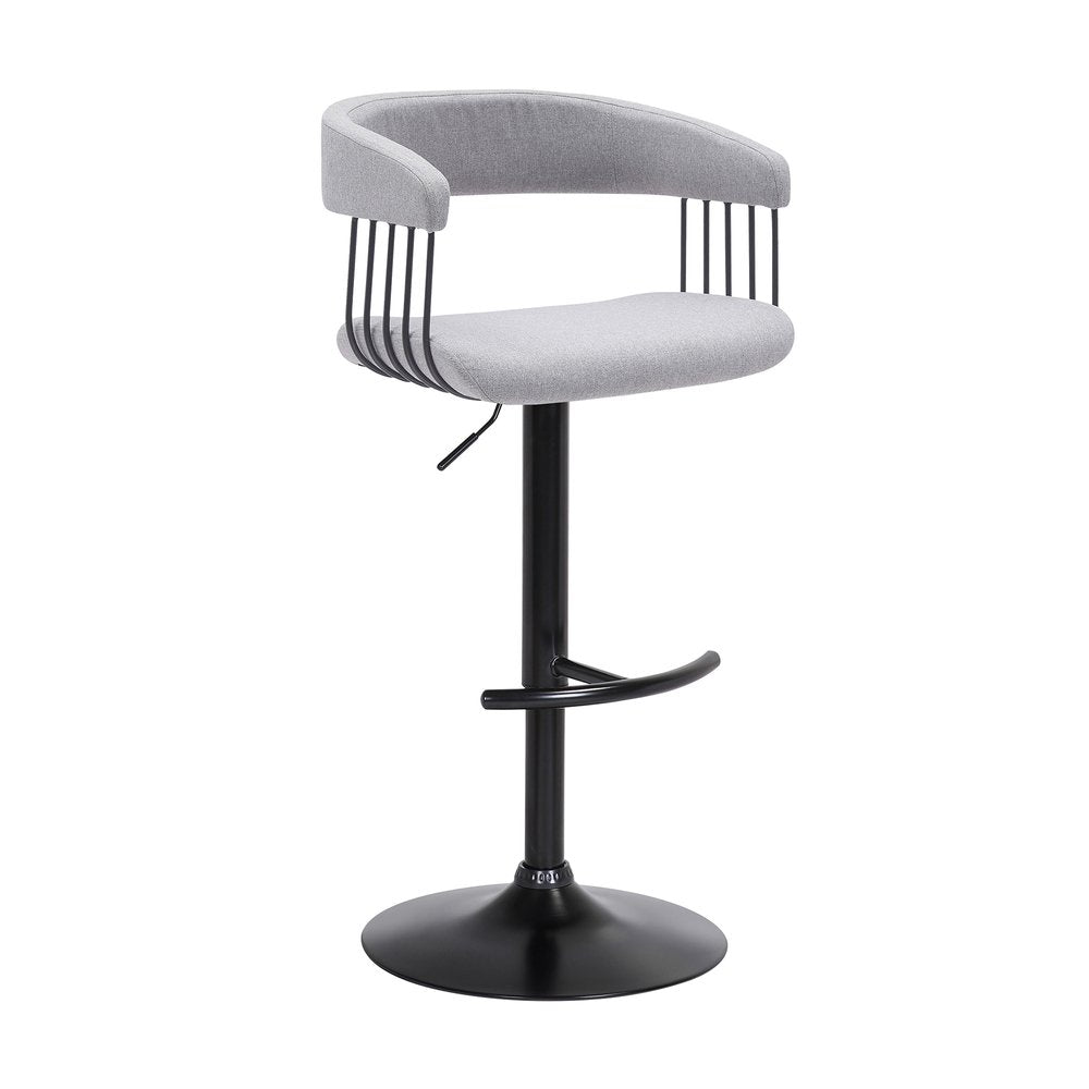 Light Gray And Black Fabric And Metal Adjustable Height Swivel Bar Chair