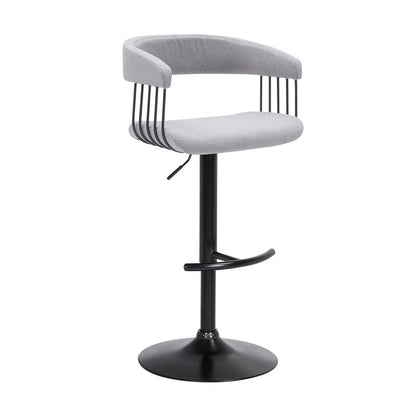 Light Gray And Black Fabric And Metal Adjustable Height Swivel Bar Chair