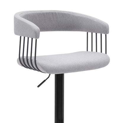 Light Gray And Black Fabric And Metal Adjustable Height Swivel Bar Chair