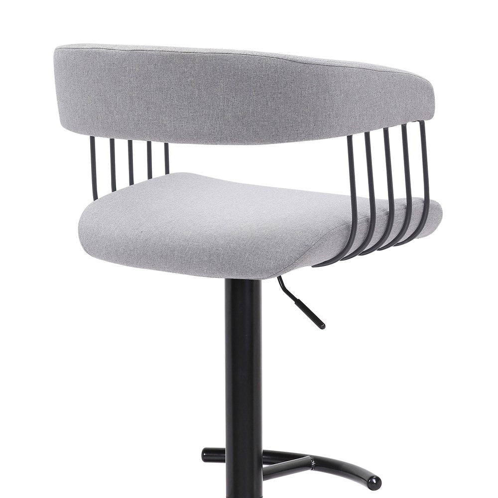 Light Gray And Black Fabric And Metal Adjustable Height Swivel Bar Chair