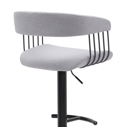 Light Gray And Black Fabric And Metal Adjustable Height Swivel Bar Chair