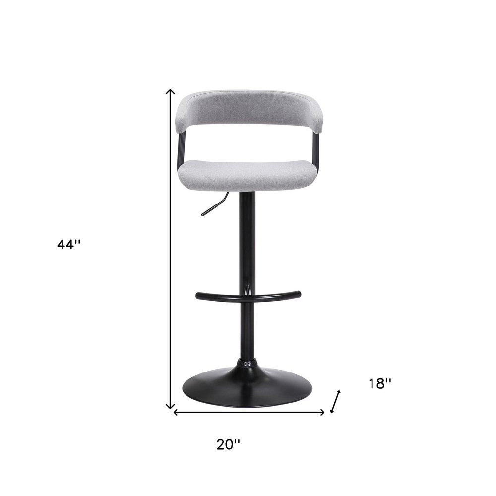 Light Gray And Black Fabric And Metal Adjustable Height Swivel Bar Chair