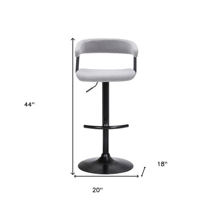 Light Gray And Black Fabric And Metal Adjustable Height Swivel Bar Chair