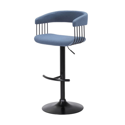 Blue And Black Fabric And Metal Adjustable Height Swivel Bar Chair