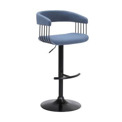 Blue And Black Fabric And Metal Adjustable Height Swivel Bar Chair