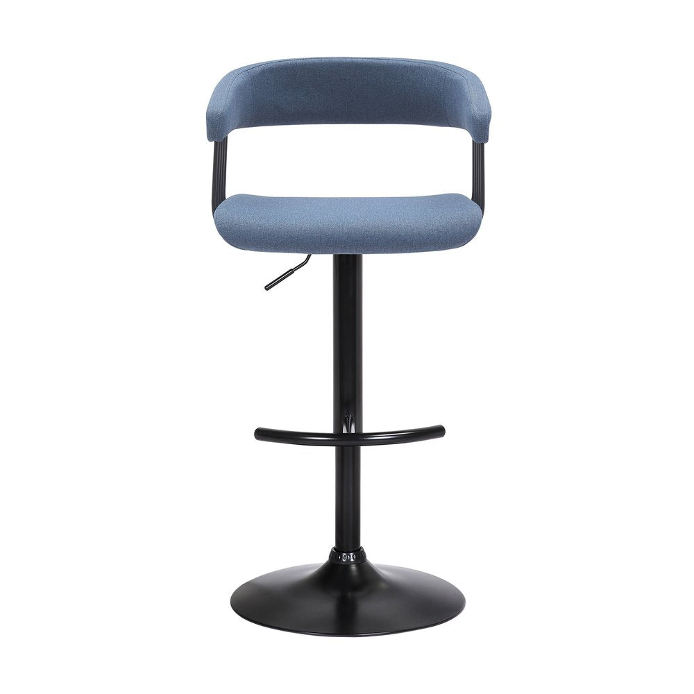 Blue And Black Fabric And Metal Adjustable Height Swivel Bar Chair