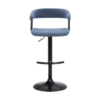 Blue And Black Fabric And Metal Adjustable Height Swivel Bar Chair