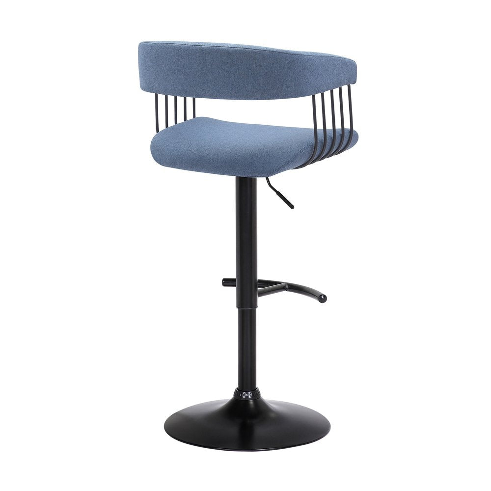 Blue And Black Fabric And Metal Adjustable Height Swivel Bar Chair