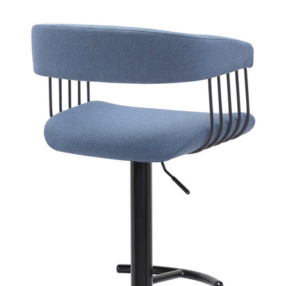 Blue And Black Fabric And Metal Adjustable Height Swivel Bar Chair