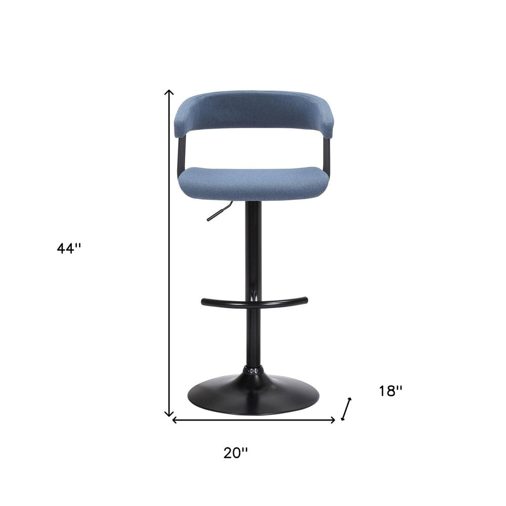 Blue And Black Fabric And Metal Adjustable Height Swivel Bar Chair