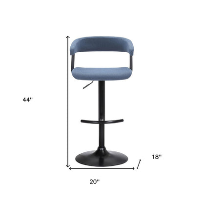 Blue And Black Fabric And Metal Adjustable Height Swivel Bar Chair