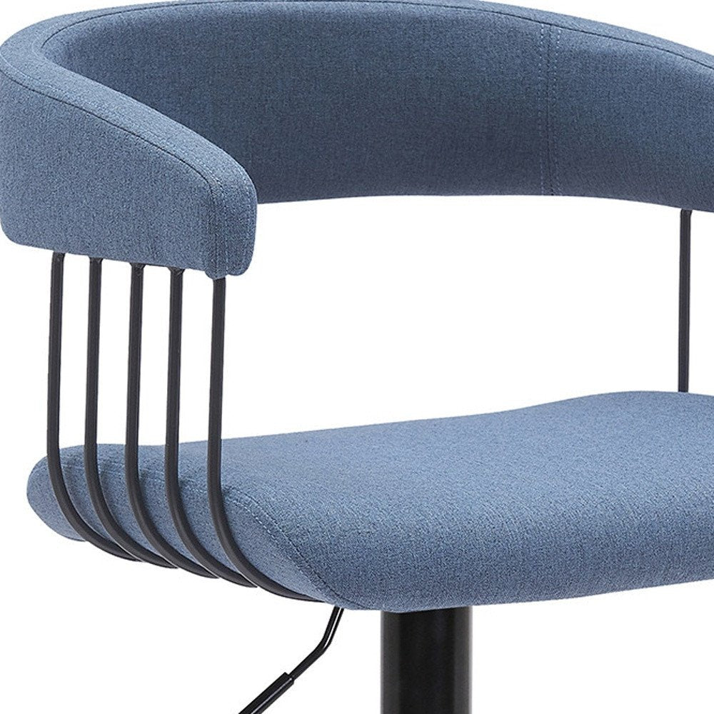 Blue And Black Fabric And Metal Adjustable Height Swivel Bar Chair