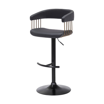 Black Faux Leather And Fabric And Metal Adjustable Height Swivel Bar Chair