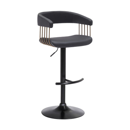Black Faux Leather And Fabric And Metal Adjustable Height Swivel Bar Chair
