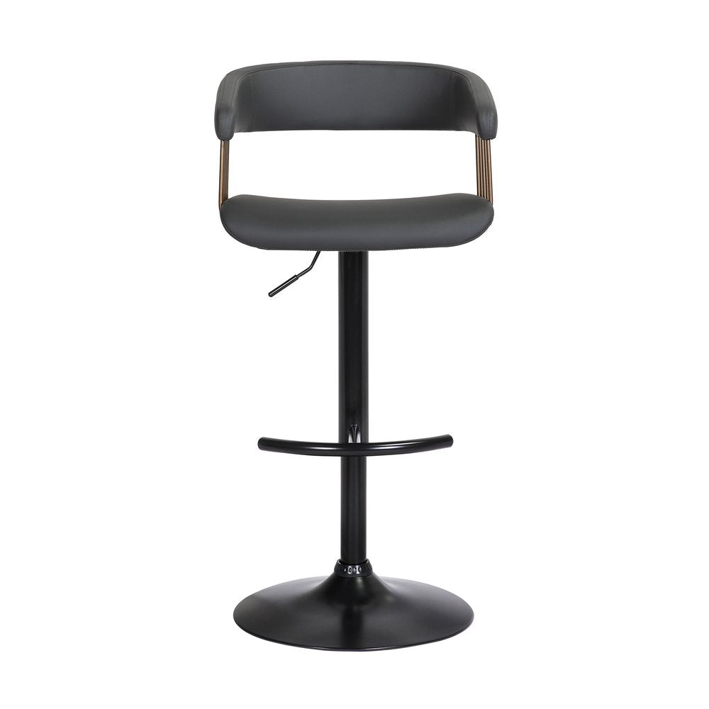 Black Faux Leather And Fabric And Metal Adjustable Height Swivel Bar Chair