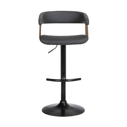 Black Faux Leather And Fabric And Metal Adjustable Height Swivel Bar Chair