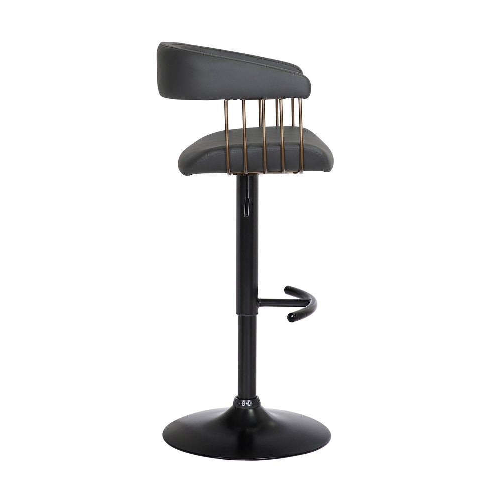 Black Faux Leather And Fabric And Metal Adjustable Height Swivel Bar Chair