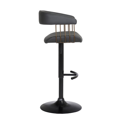 Black Faux Leather And Fabric And Metal Adjustable Height Swivel Bar Chair