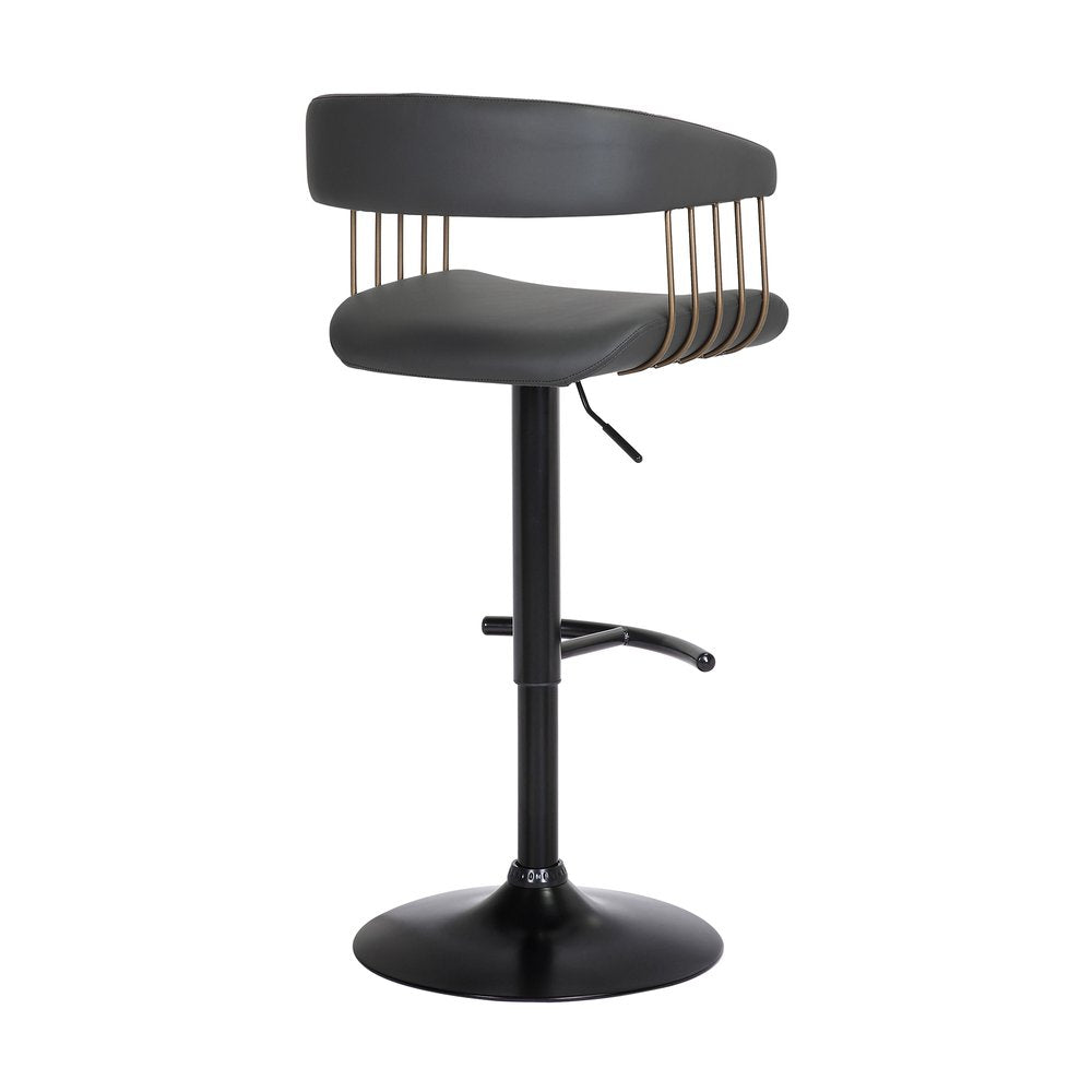 Black Faux Leather And Fabric And Metal Adjustable Height Swivel Bar Chair