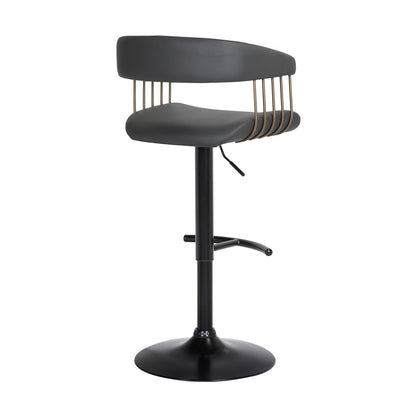 Black Faux Leather And Fabric And Metal Adjustable Height Swivel Bar Chair