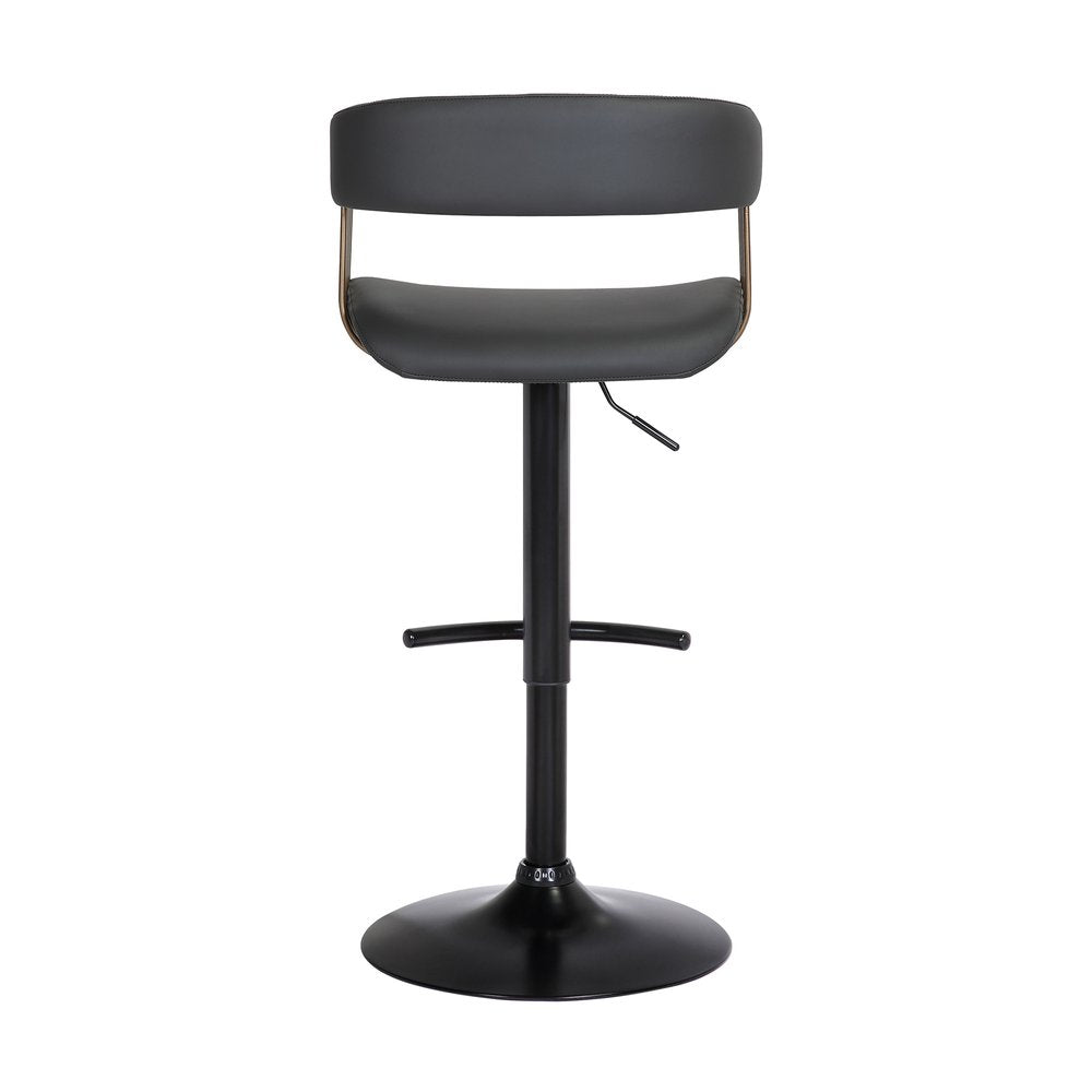 Black Faux Leather And Fabric And Metal Adjustable Height Swivel Bar Chair