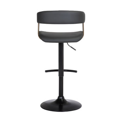 Black Faux Leather And Fabric And Metal Adjustable Height Swivel Bar Chair