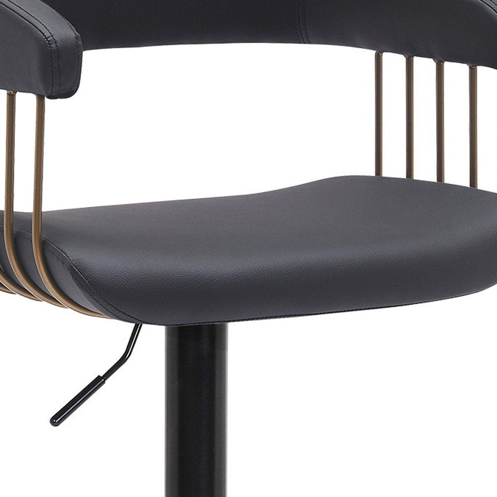 Black Faux Leather And Fabric And Metal Adjustable Height Swivel Bar Chair