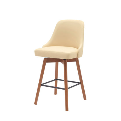 26" Cream And Brown Faux Leather And Fabric And Solid Wood Counter Height Swivel Bar Chair