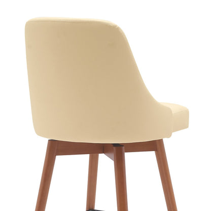 26" Cream And Brown Faux Leather And Fabric And Solid Wood Counter Height Swivel Bar Chair