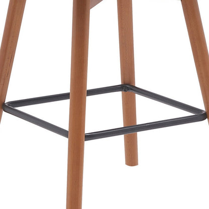 26" Cream And Brown Faux Leather And Fabric And Solid Wood Counter Height Swivel Bar Chair