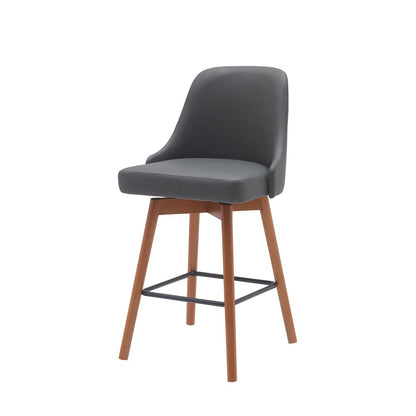 26" Gray And Brown Faux Leather And Fabric And Solid Wood Counter Height Swivel Bar Chair