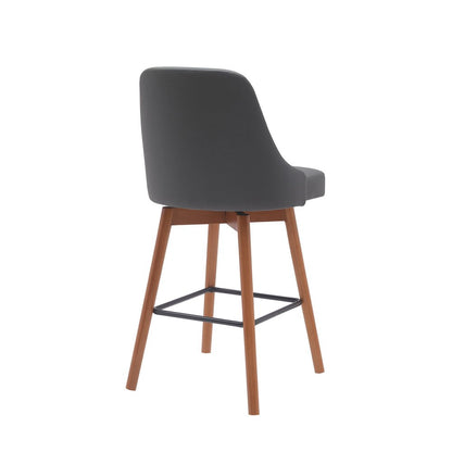 26" Gray And Brown Faux Leather And Fabric And Solid Wood Counter Height Swivel Bar Chair