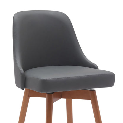 26" Gray And Brown Faux Leather And Fabric And Solid Wood Counter Height Swivel Bar Chair