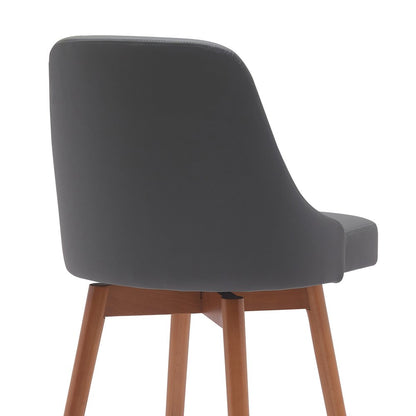 26" Gray And Brown Faux Leather And Fabric And Solid Wood Counter Height Swivel Bar Chair