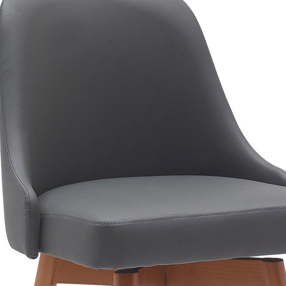 26" Gray And Brown Faux Leather And Fabric And Solid Wood Counter Height Swivel Bar Chair