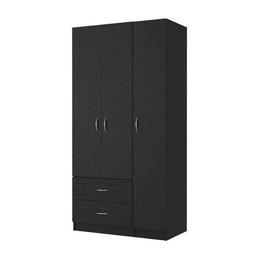 71" Black Wood Three Door Two Drawer Combo Dresser