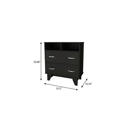 32" Black Wood Two Drawer Dresser