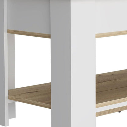 40" Oak and White Storage Bench with Flip Top