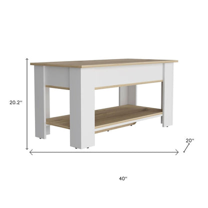 40" Oak and White Storage Bench with Flip Top